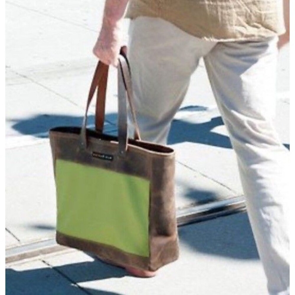 Waterfield Designs Franklin Tote Bag Satchel Purse brown leather & green nylon